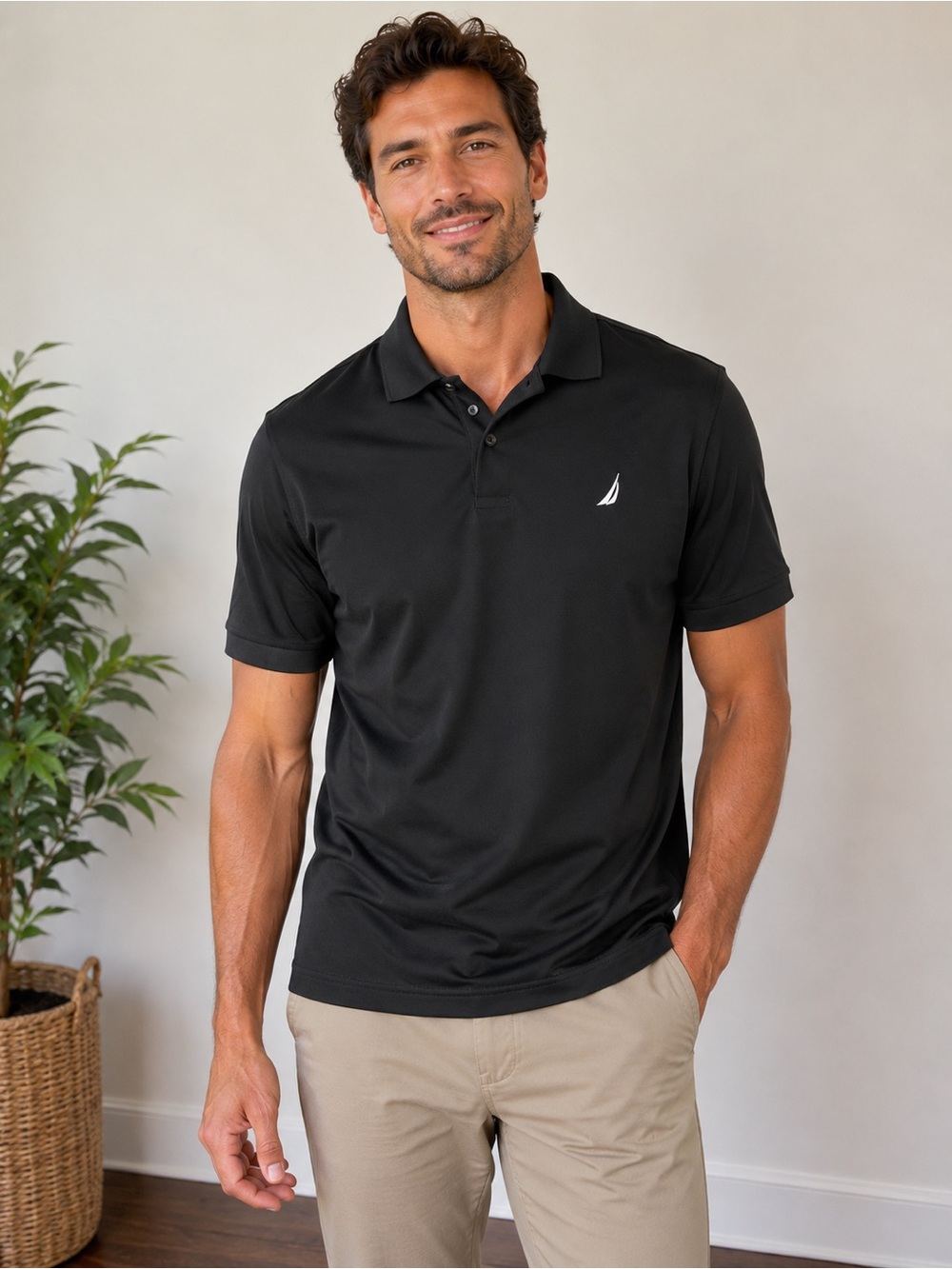 Nautica Black Performance‎ Polo Shirt Men's Large Short Sleeve Casual Golf